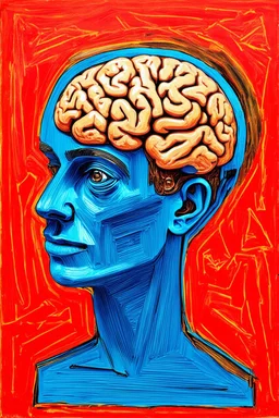 The rot starts at the head; expressionist Dada outline of a person with a malfunctioning brain surrounded by a Matisse-inspired Palette