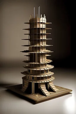 genera una estructura similar a la obra arquitectonica "Tower Mito" pero que no exactamente una torre si no una extructura mas amplia pero con el concepto de los diferentes tipos de trianfulos y que este encima de una pauta, pero no le pongas detalle por que tengo que hacer solo con cartulina y has que se amplie mas hacia a los lados no exactamente una torre, haslo con un diseño minimalista, no le pongas detalle hasla lisa.