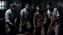 4 men zombies in adark room bloody help