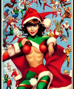 woman elve. Christmas scene. poster. marvel comic.