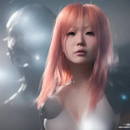 hitomi tanaka, flame hair, realistic, intriacte detail, sci-fi fantasy style, volumetric lighting, particales,highly detailed,cinamatic, deep colours,8k