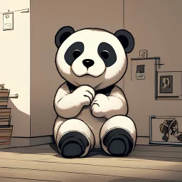 child panda sits inside the lotos, draw it in 2D cartoon anime style with lineart and light shadows