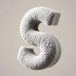 Retro shot of a letter S sculpted from soft ,plush fabric, floating in mid-air with a warm gray hue