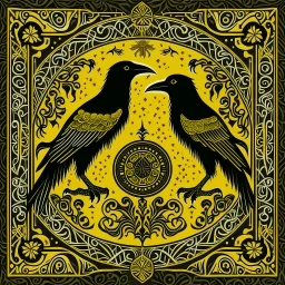 European pagan art with nature and runes and ravens