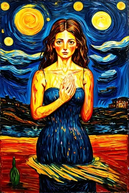 soul cracking open under moonlight; painting in the style of Edvard Munch