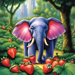 fantasy 90's tcg art of red strawberry elephant