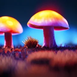 MUSHROOM lANDSCAPE BURNING IN BLUE FLAMES