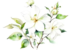 Jasmine flower collage in faux watercolor style, white background - 09:16