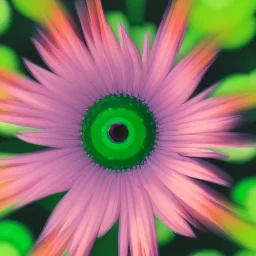 microphotography top-down view of a multicolored complex flower, high definition, detail, HD, 8k, realistic, 3d rendering, blender, photography, fisheye, bulge, tilt shift blur, microbiology