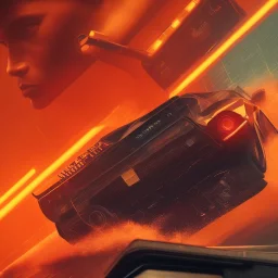 bladerunner 2049 orange ambience covering a ferrari