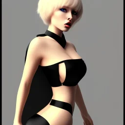 Thicc girl with short blond hair wearing black dress