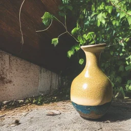 photo of a small cracked ceramic vase repaired with gold, kintsugi, garden setting, beautiful landscape photography, beautiful, vines and leaves, delicate, cinematic, high detail, beautiful composition, delicate arrangement, aesthetic, soft lighting, award winning photography, tender