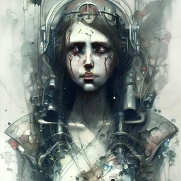 Singer Danish MØ face, Style cyberpunk, watercolor illustration by <agnes cecile> <John Kenn Mortensen> <Yoji Shinkawa>,