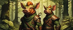 create a full body portrait of a kobold pig man , with highly detailed, sharply lined facial features, in the deep forest of Brokilon , finely inked, in rustic colors, 4k in the style of Peter Mohrbacher