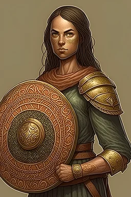 portrait human Female worrier with shield