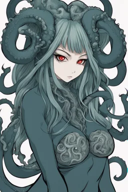 Demon women with tentacles, anime style,