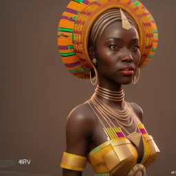 kente african bride model, full body, cinema 4d, octane render, high detail