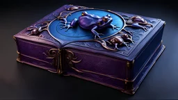 (Leather bound book of frogs :1.5), the (title of the book is FROGS:1.5), blue brown and purple hour, perfect features, intricate detail, beautiful, full shot, ultra shiny, 8k resolution, hyper detailed, dynamic lighting, H.R. Giger, trending on Artstation, epic, deep color, vibrant, beautiful, graffiti art, splash art, street art, spray paint, oil gouache melting, acrylic, high contrast, colorful polychromatic, ultra detailed, ultra quality, CGSociety, filigree, luminescent yellow and neon crim