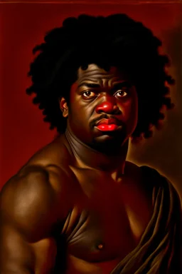 A portrait of a black man, curvy black hair, Caravaggio style