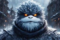 Snowman monster in 8k solo leveling shadow artstyle, machine them, close picture, rain, intricate details, highly detailed, high details, detailed portrait, masterpiece,ultra detailed, ultra quality