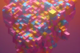 3D colorful geometric installation, simplistic, studio lighting, C4D, 16k, Behance, Artstation, centered, top down camera, vibrant