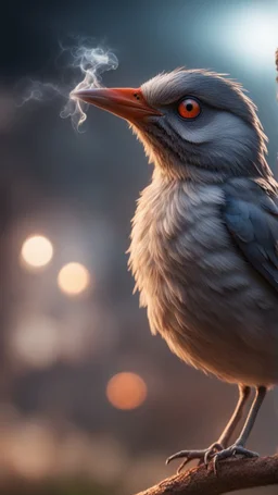 smoking screaming wtf bird getting hit by lightening, with big disturbed eyes,bokeh like f/0.8, tilt-shift lens 8k, high detail, smooth render, down-light, unreal engine, prize winning