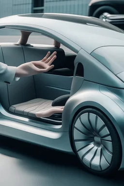 A car with a single human hand on the outside