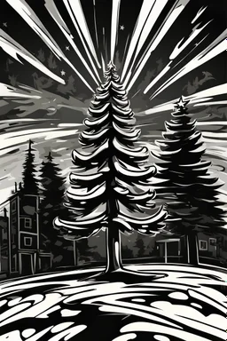 A cartoon-style image of a pine tree, Christmas tree, graffiti style, noir