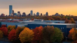 Metropolitan edge with warehouses, autumn, sunset