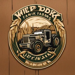 Truck Door Logo for a wheat farm, featuring a tractor and wheat, text "Pozniak Farms"