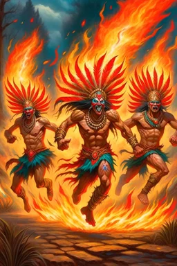czar messengers running from a fire spirit