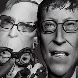 A portrait of cyborg BILL GATES , sin city, blender 3d, 8k, DNA ,ignore NSFW,apocalypse set , dark sorrow,brutal.