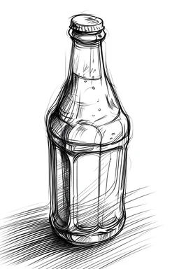 draw a soda bottle on a homogeneous background (the bottle should be represented in four different styles, e.g., outline and highlights only, realism, abstract bottle)