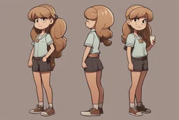 персонаж из вселенной Гравити Фолз, Персонаж женского пола, полного телосложения и низкого роста. Цвет кожи персонажа — капучино. Волосы персонажа светлые с холодным подтоном, собраны в два длинных хвоста. По текстуре волосы персонажа прямые. У персонажа есть длинная челка. Глаза у него/нее янтарные. Персонаж носит одежду в стиле "колониальный". Слово для вдохновения образа персонажа (тут вообще все) — зелень.