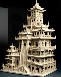 An ivory colored lightning fortress painted by Qiu Ying