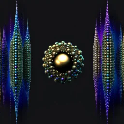 a mandelbulb 3d fractal made of metallic random color shperes, pertty artistc background