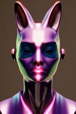 Medium Close Up Portrait, Front image. cyberpunk, rabbit mask, Chinese woman, pink long hair. latex, glossy suit. Pink, black, white, color. Retro futuristic style. Color background, photo studio. Avatar image, highly detailed, concept art, smooth, unreal engine 5, god rays, ray tracing, RTX, lumen lighting, ultra detail, volumetric lighting, 3d, finely drawn, high definition, high resolution.