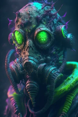 Humanoid emo zombie mutant gas mask alien,FHD, detailed matte painting, deep color, fantastical, intricate detail, splash screen, complementary colors, fantasy concept art, 32k resolution trending on Artstation Unreal Engine 5