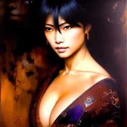 portrait beautiful face 'Zakuro-ninja scroll',busty,ancient metal armor balanciaga fashion clothe painting by gaston bussiere, greg rutkowski, yoji shinkawa, yoshitaka amano, tsutomu nihei, donato giancola, tim hildebrandt, oil on canvas, cinematic composition, extreme detail,fit full head inside picture,16k