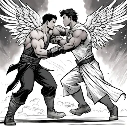 Jacob wrestling with angel: page by artist Harvey Tolibao and colorist Rebecca Nalty for a tale