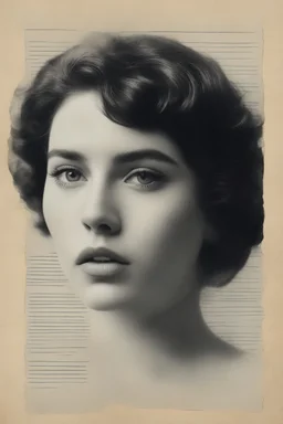 A woman face, collage vintage in a notebook