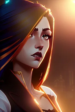 Young business woman, dark orange eyes, dark brown hair, elegant hair, thin lips, gold hoop earrings, waist up portrait, 8k resolution, intricate details, ornate details, soft lighting, vibrant colors, retroanime, masterpiece, realistic, intricate eyeliner, dark eyeshadow, eyes,futuristic cityscape background