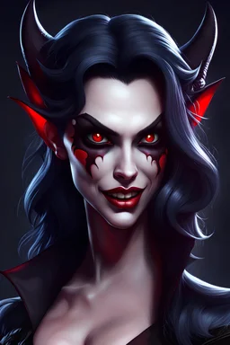 create a female vampire succubus, cartoon, demon, highly detailed and sharply defined facial feminine features,