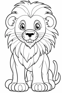 coloring page for kids, lion, cartoon style, thick outline, low details, no shading, no color