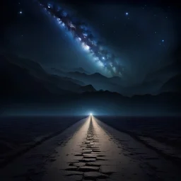 journey, a long road ending at the end of horizon, universe of stars on the dark sky, gothic, darkness