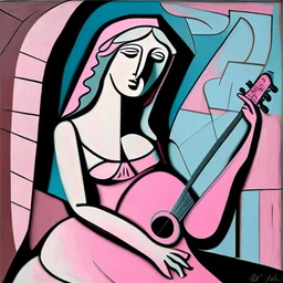 picasso Neoclassicism pink woman and guitar