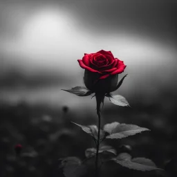 black and white moody picture with a red rose