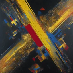 abstract highly detailed in impasto paint on black canvas with gold painted in the style of malevich and mondrian