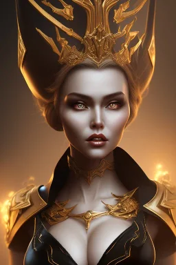 Xenia Onatop as evil queen in black leather, busty, cleavage, angry, stern look. character design by fenghua zhong. unreal engine 5, artistic lighting, highly detailed, photorealistic, fantasy