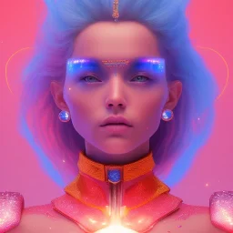 A portrait of a crystalised blue pink extraterrestrial, gold, diamonds, sunny background, atmospheric, realistic, unreal engine, 8k. Cinematic lighting, octane render.